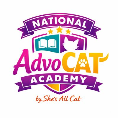 Logo for National AdvoCAT Academy featuring a cat and a book.