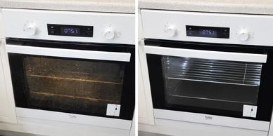 Professional oven cleaning before and after results.