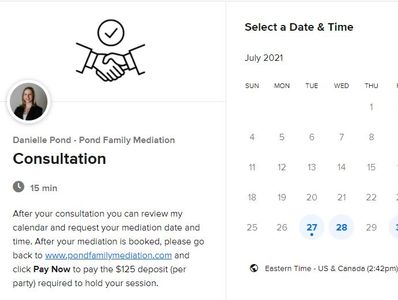 Pond Family Mediation online booking calendar. 
