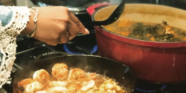 A woman cooking food
