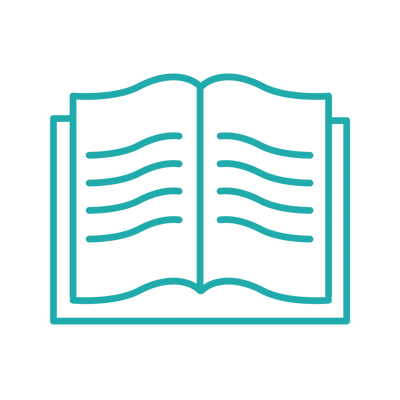 Illustration of an open book with visible text lines.