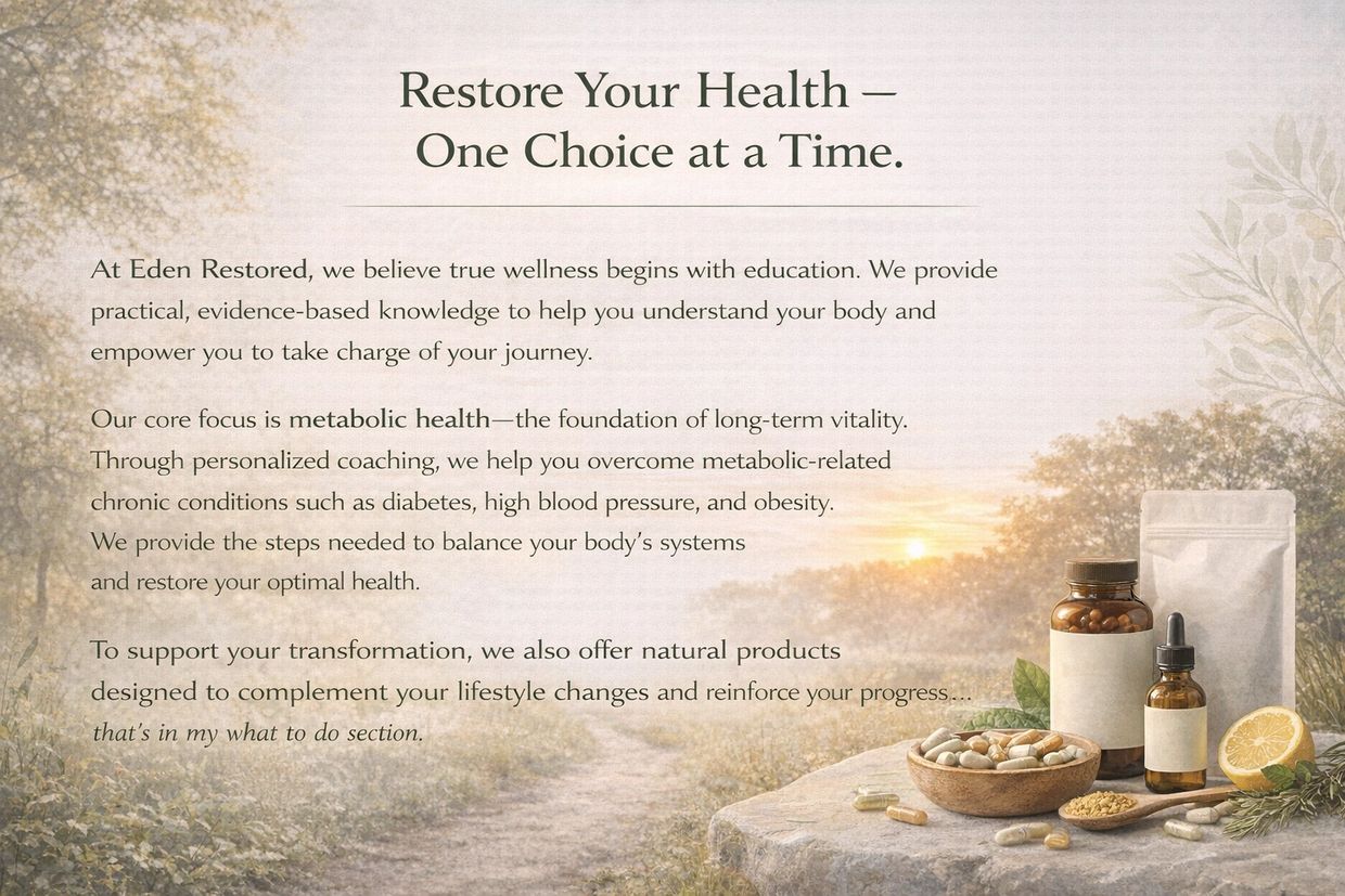 Natural supplements and wellness coaching for metabolic health and vitality restoration.