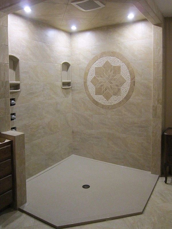 Large corner shower walls and pan