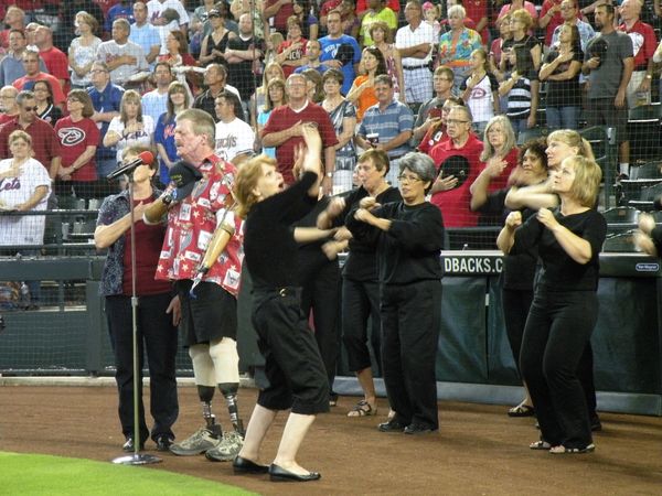 Singing the National Anthem with the Hands of Joy Sign Language Choir at an Arizona Diamondbacks bal