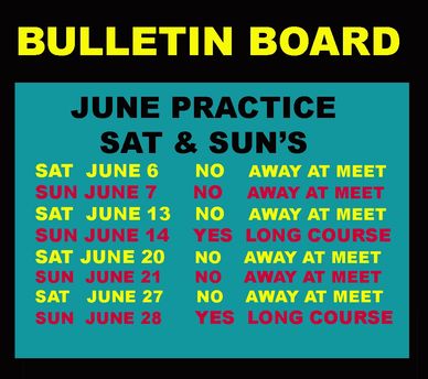 Bulletin board showing June practice schedule with dates and attendance status.
