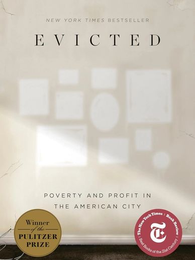 Book cover of Evicted, discussing poverty and profit in American cities.