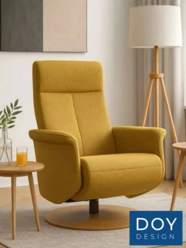 Yellow modern armchair in cozy living room.