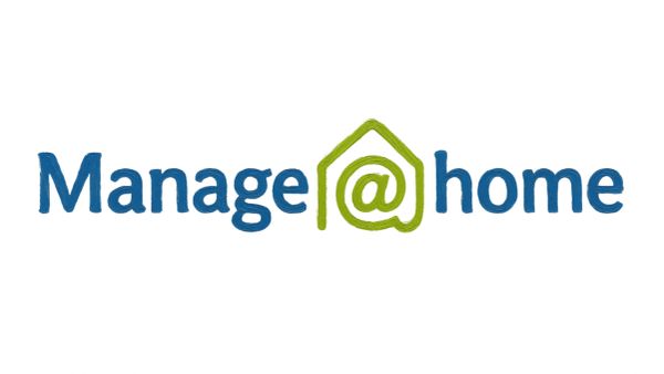 Manage@home logo with a house icon replacing the letter 'a'.