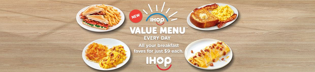 IHOP's new value menu features breakfast favorites for $9 each every day.
