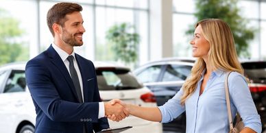 Woman buying a car from a car dealership. auto advertising, car advertising, excel advertising ai