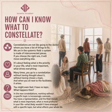 A group attends a constellation workshop exploring life priorities and systemic issues.