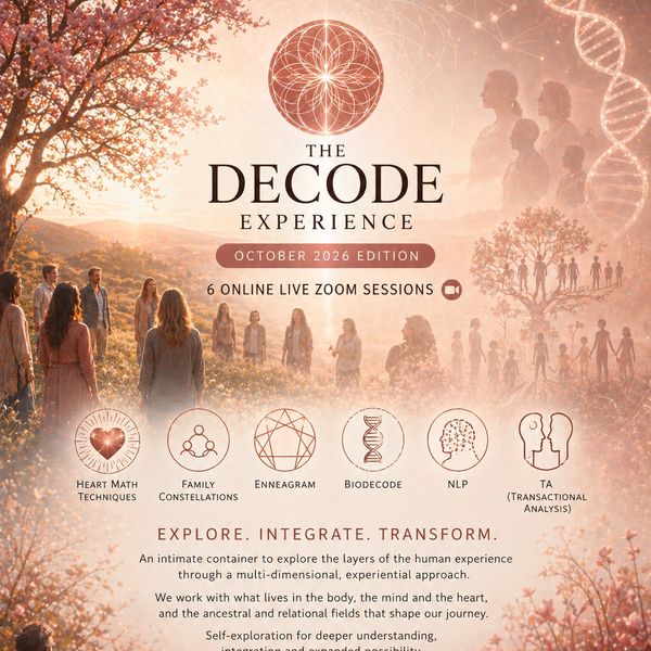 Promotional poster for The Decode Experience, October 2026 edition, with six online Zoom sessions.
