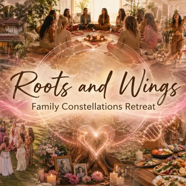 Group gathered in a warm, spiritual family retreat setting.