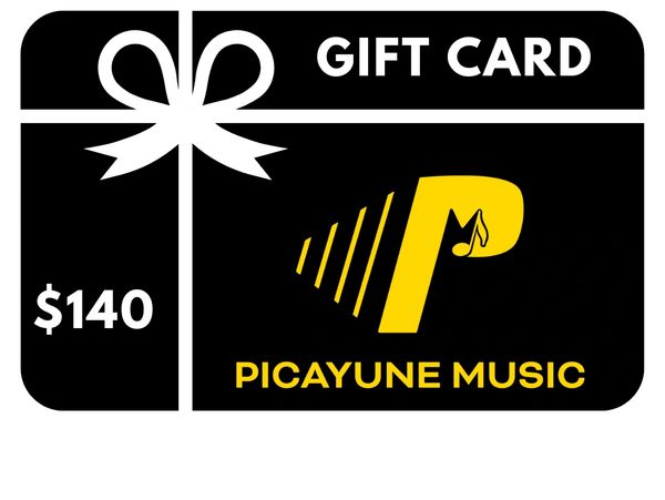 $140 Picayune Music gift card with a black and yellow design.