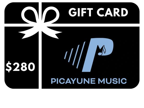 A $280 Picayune Music gift card with a black and blue design.