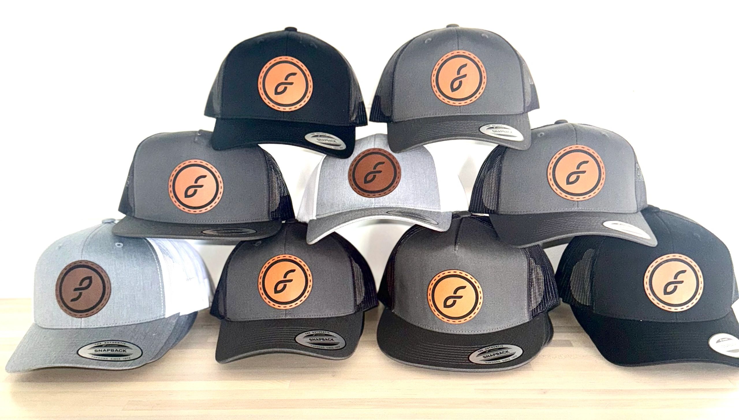 Custom business logo hat stack 