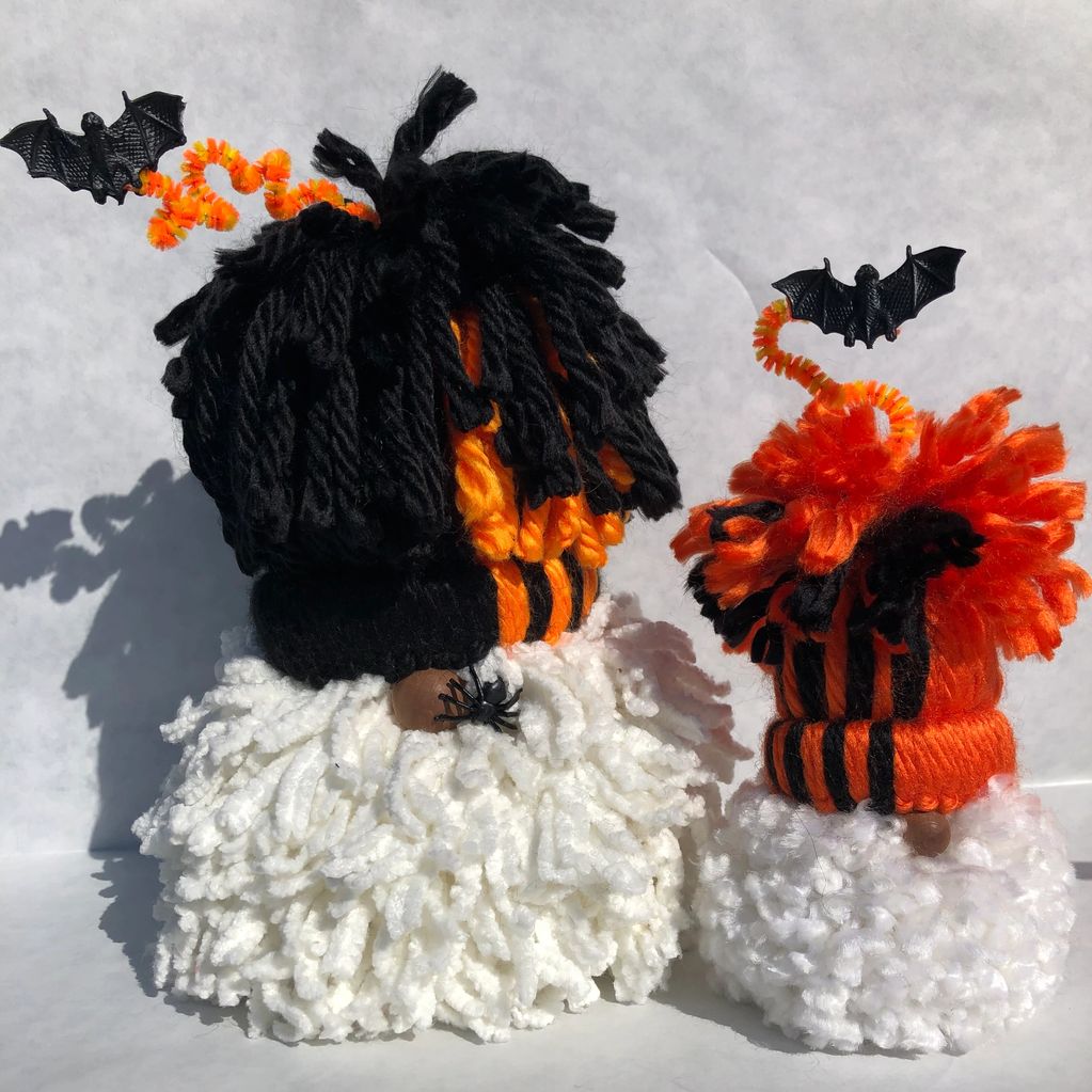Halloween theme gnomes with bats and spiders
