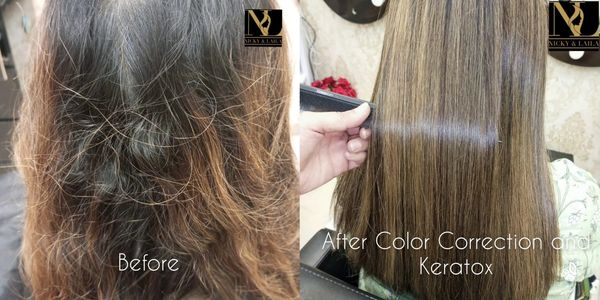 Say goodbye to frizz with professional hair straightening treatment at Nicky & Laila Salon