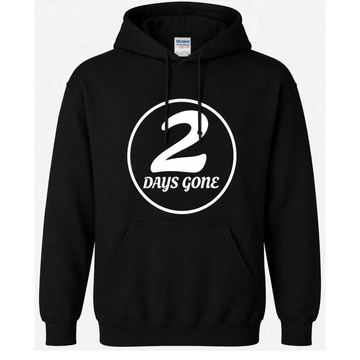 Black hoodie with a white '2 Days Gone' logo on the front.