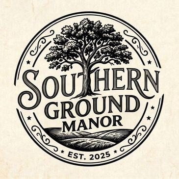 Vintage logo of Southern Ground Manor with a large tree and established date 2025.