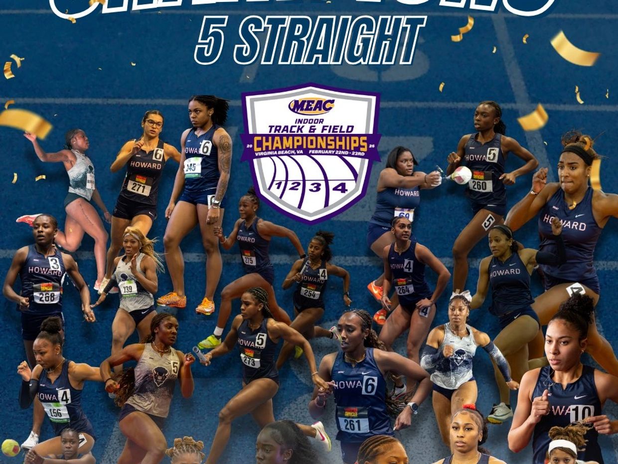 Celebration of MEAC Indoor Track &amp; Field 5 straight championships by Howard athletes.
