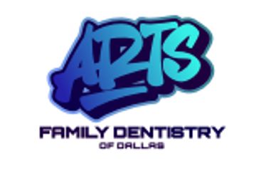 Logo for Arts Family Dentistry of Dallas with blue graffiti-style text.
