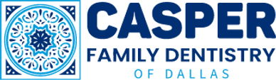 Logo of Casper Family Dentistry of Dallas with a decorative blue emblem.