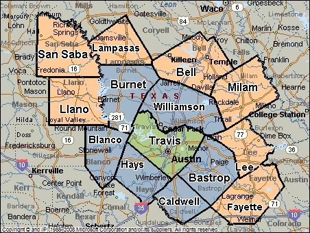 Austin Area County Map Additional Information