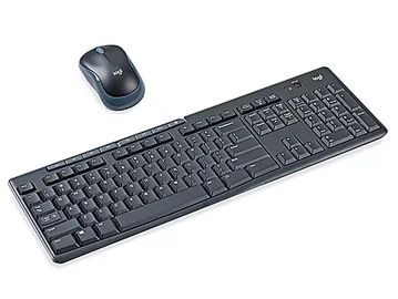 Wireless keyboard and mouse set on white background.