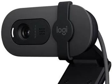 Black Logitech webcam for video conferencing.
