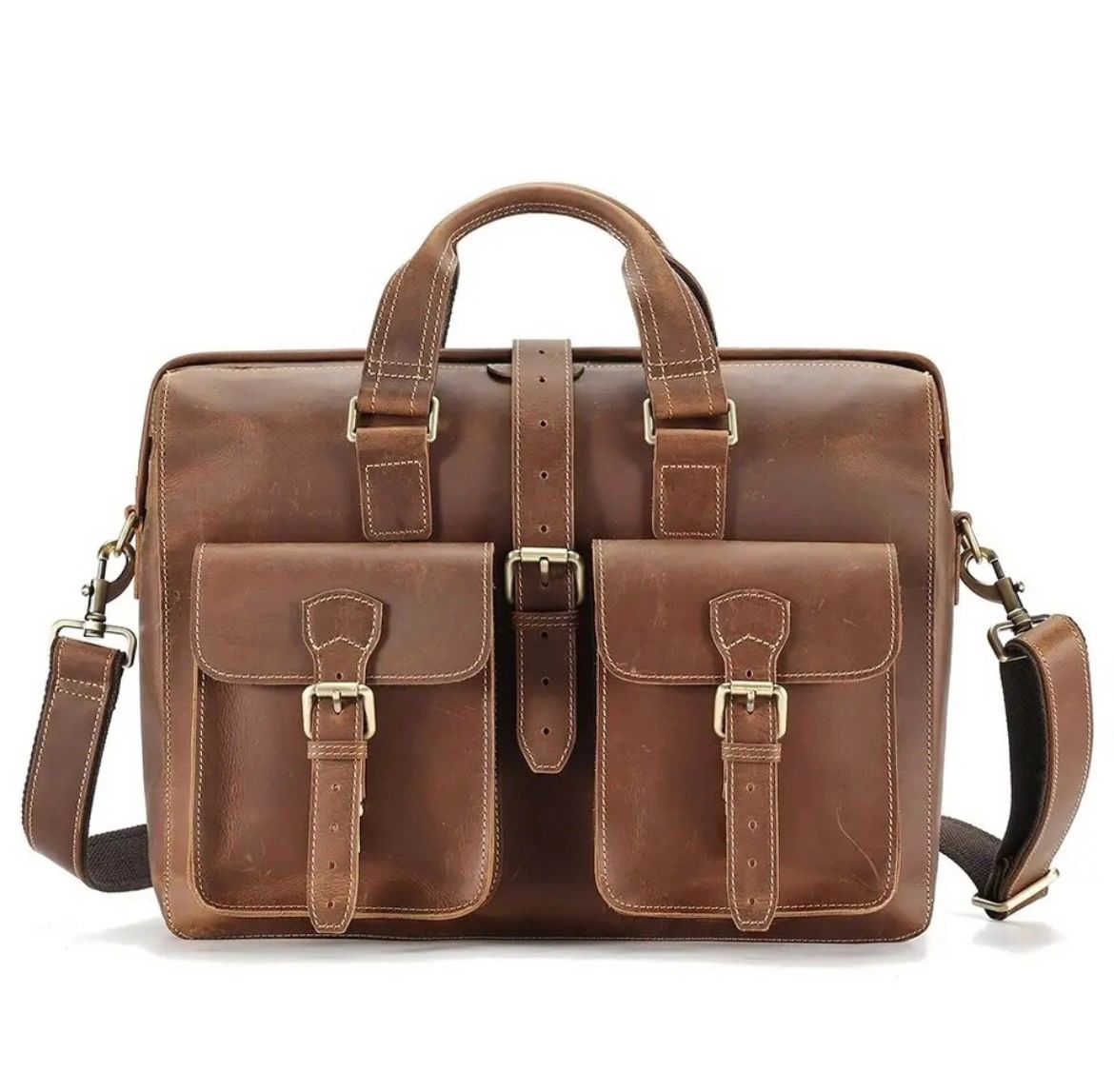 Genuine Leather briefcase with opening frame