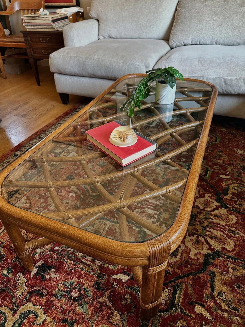 Mid Century Modern Lane Venture Rattan Coffee Table