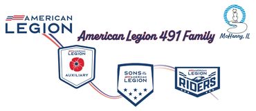 Logo and banners of American Legion 491 Family in McHenry, IL.