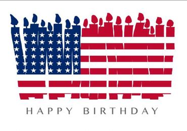 Birthday candles designed like the American flag with 'Happy Birthday' text.