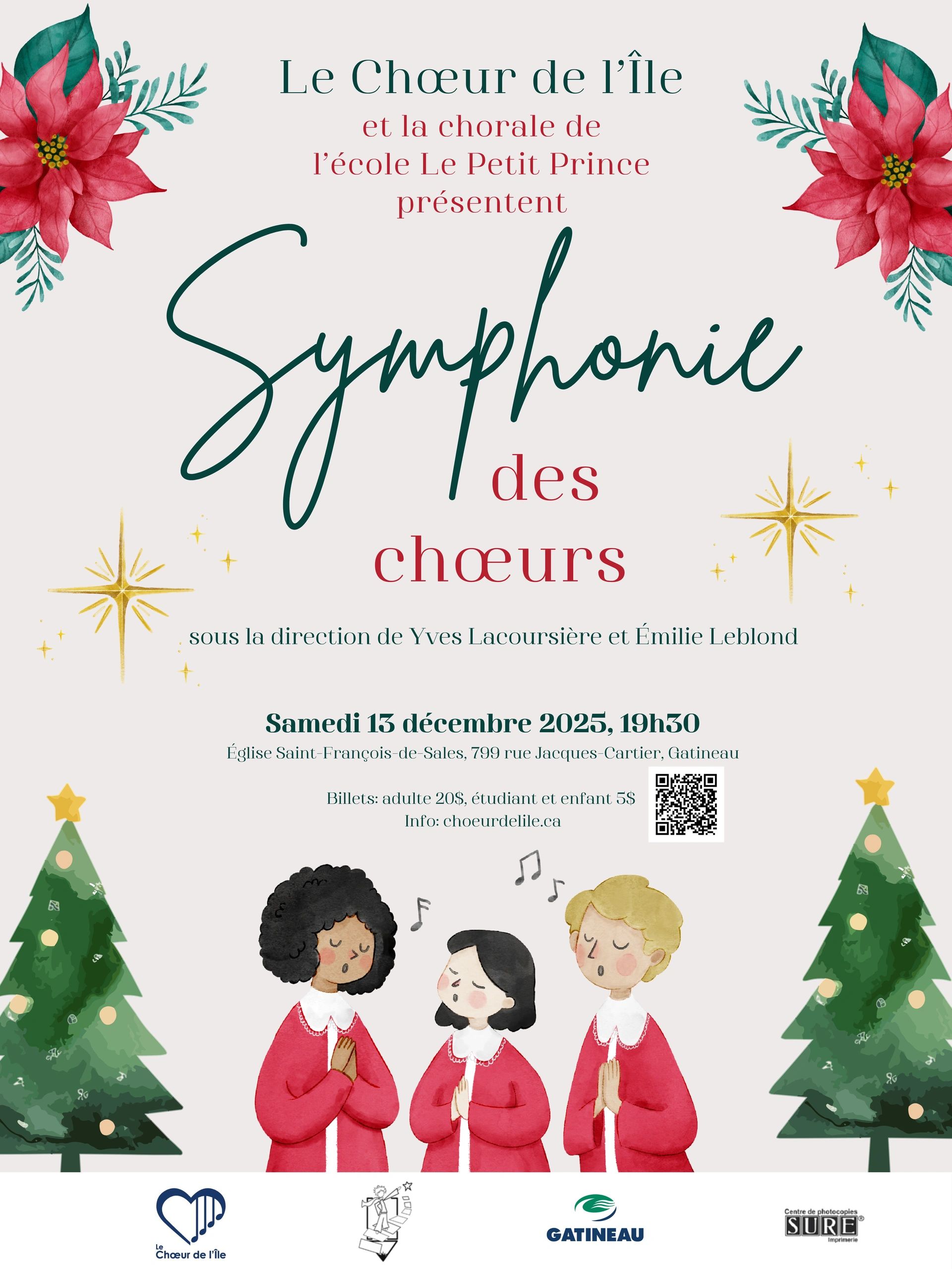 Poster for a Christmas choir concert titled 'Symphonie des chœurs' in Gatineau.