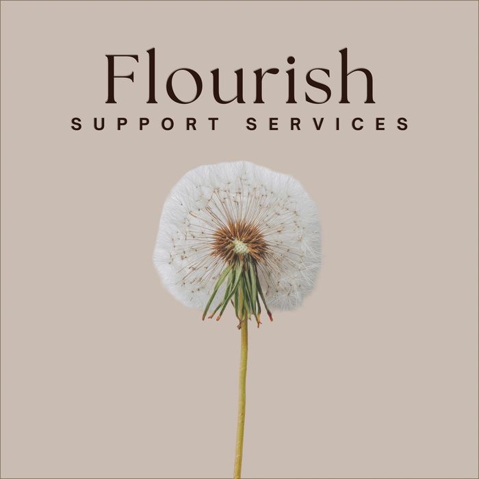 Logo for Flourish Support Services with dandelion image.