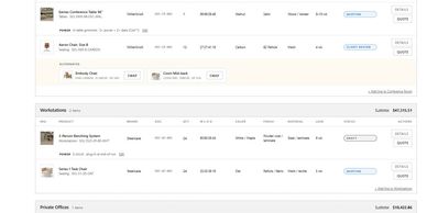 Screenshot of an office furniture order summary with pricing and options.