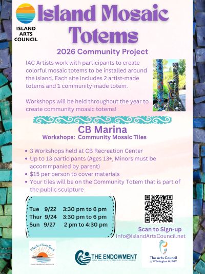 Island Mosaic Totems community workshops at CB Marina in 2026.