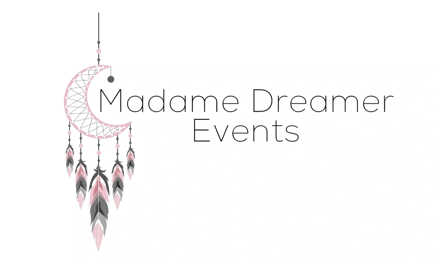Madame dreamer events logo Pink and grey dream catcher