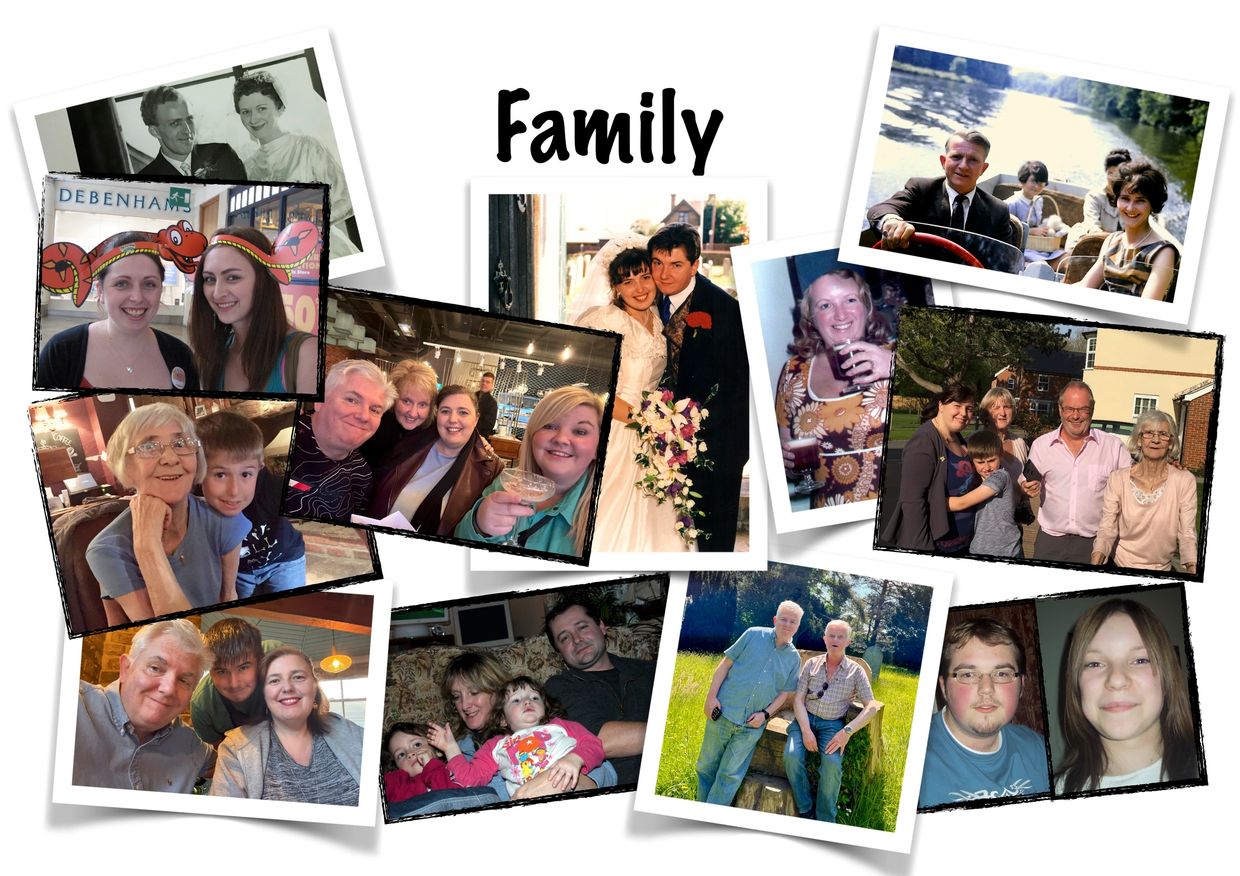 Collage of diverse family moments and generations.