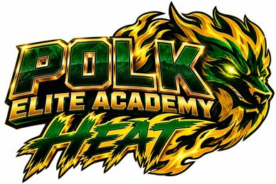 Polk Elite Academy Heat logo with fiery lion design.
