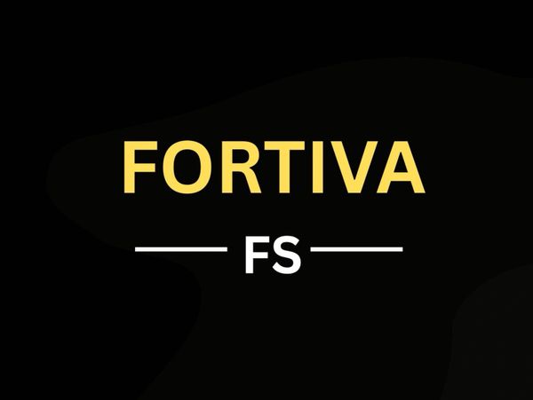 Logo with the words 'FORTIVA FS' in yellow and white on a black background.