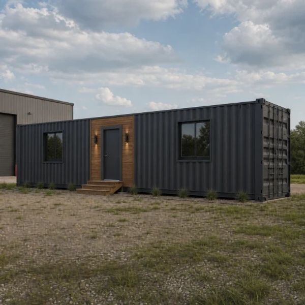 A modern tiny home made from a shipping container.