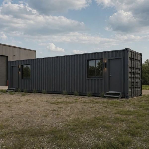 Modern shipping container converted into a living or office space.