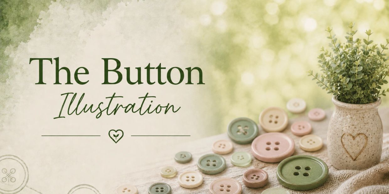 Illustration of buttons with a plant in a pot.