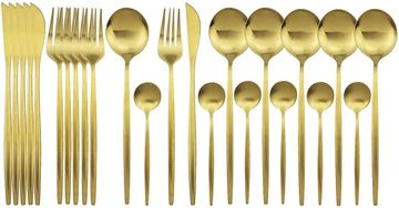 JASHII Matte Gold Silverware Set, 24 Pieces Stainless Steel Tableware Sets Flatware Set Cutlery Sets