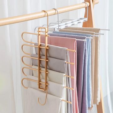 Pants Hangers Space Saving,Closet Hangers 5 Layers 2 Uses Multi Functional Pants Rack,Metal Heavy Du