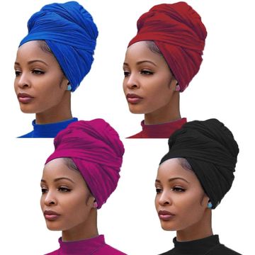 4 Pieces Stretch Jersey Turban Head Wrap Knit Headwraps Urban Hair Scarf Solid Color Ultra Soft Extr