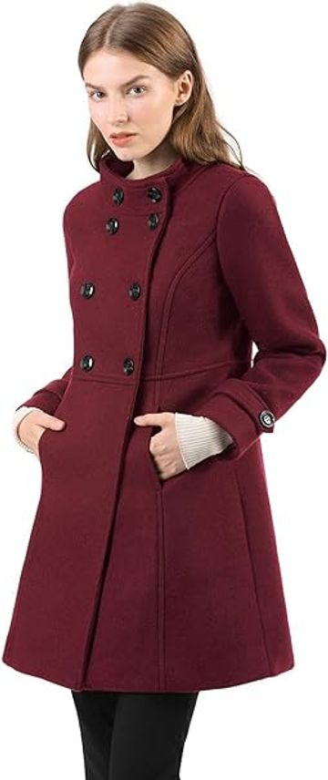 Allegra K Women's Stand Collar Double Breasted Slant Pockets Trendy Outwear Winter Coat