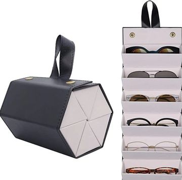 SMARTTOP Travel Sunglass Organizer Case- 5 6 Slot PU Sunglass Travel Case Multiple Portable Eyeglass